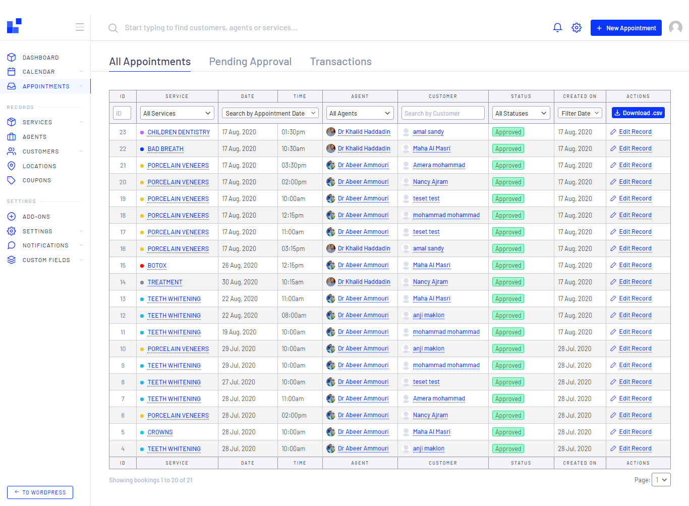 appointments page general tab